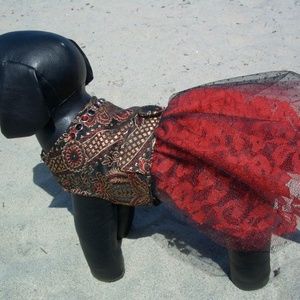 Red and black Party dress dog clothes x small nwot